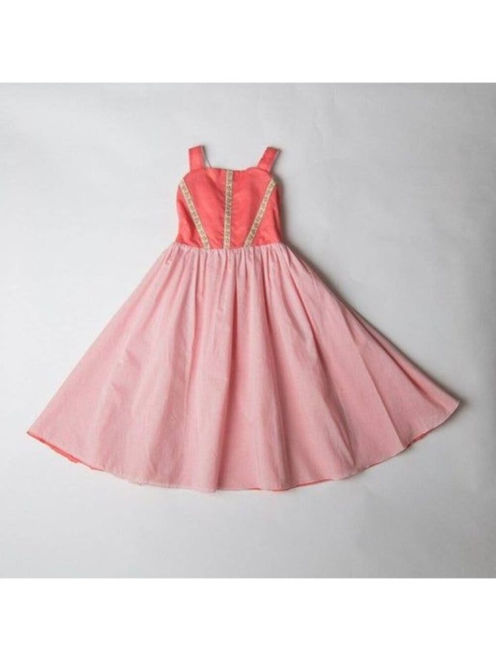 Llum Girls Pink & Coral Sleeveless Dress With Lace-Up Back & Floral Trim Size 6